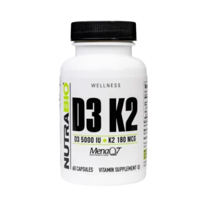 NutraBio Vitamin D3 K2 (5000 IU D3, 180 MCG K2) 60 Capsules